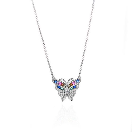 Sterling Silver Multicolour CZ Butterfly Necklace